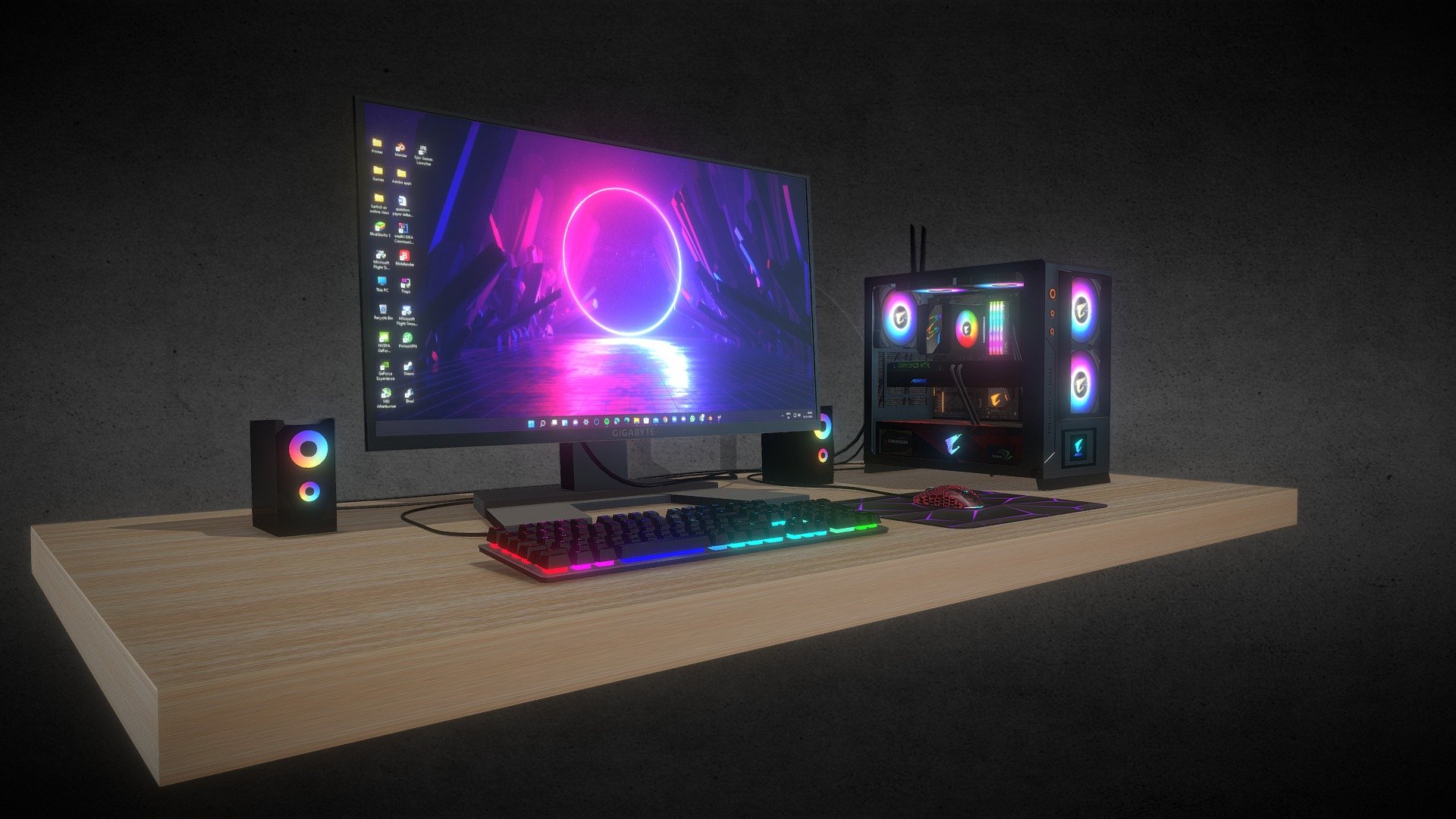 gaming pc setup with 2080 free 3D model