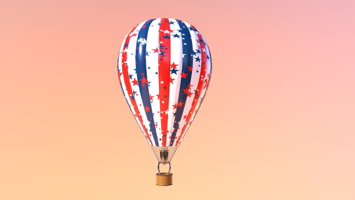 Hot air balloon  Red Blue Stars 3D Model