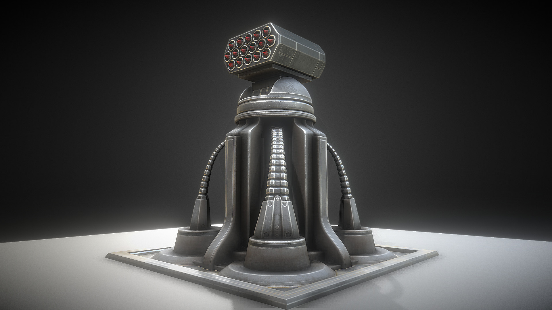 3D model Futuristic Air Defense Gun Tower - This is a 3D model of the Futuristic Air Defense Gun Tower. The 3D model is about a metal object with a round top.