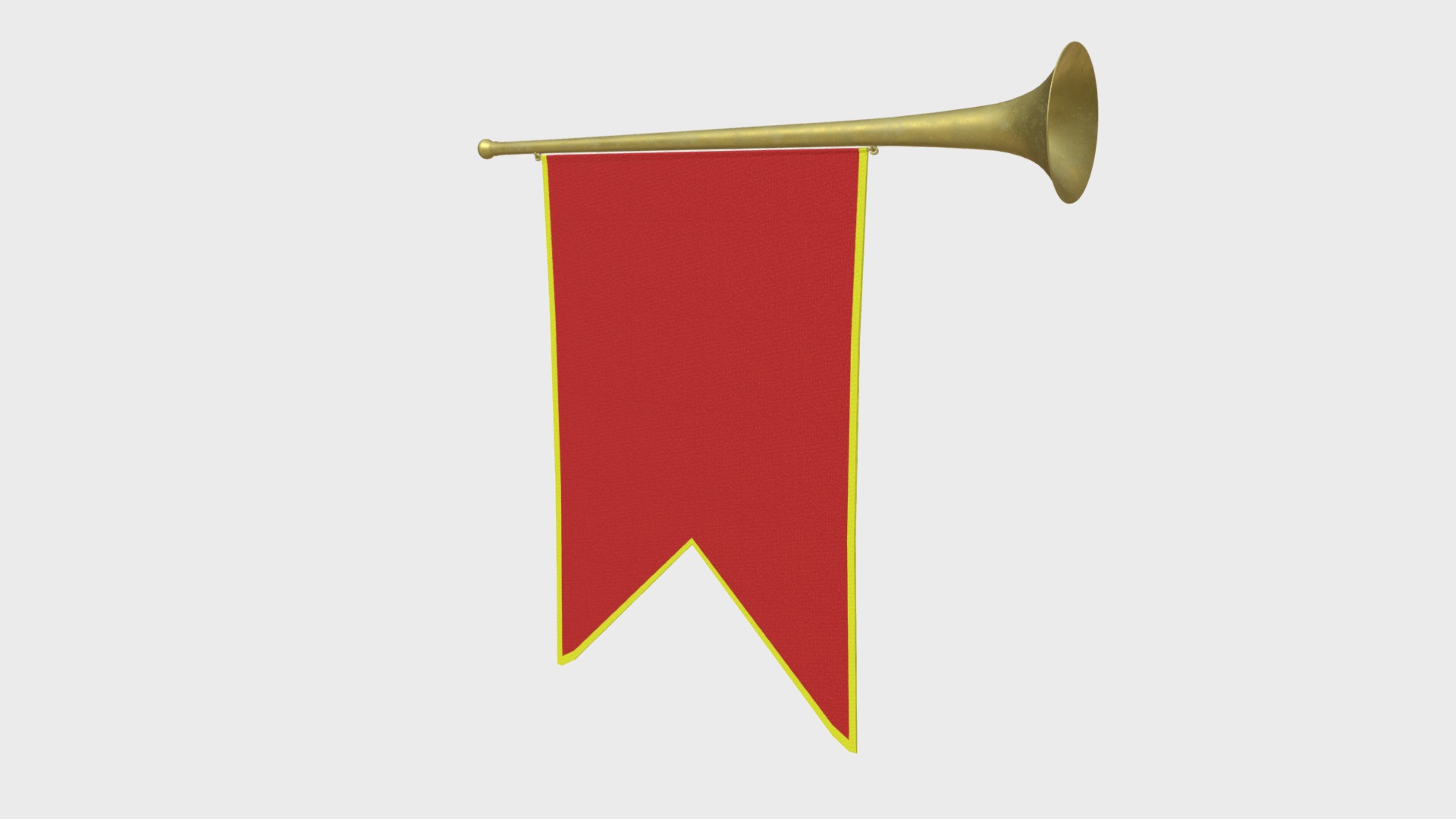 3D model Small medieval trumpet with banner - This is a 3D model of the Small medieval trumpet with banner. The 3D model is about a red and yellow flag.