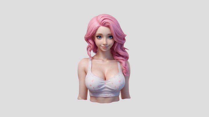 Beautiful Young Anime Girl Head and Body Bust 3D Model
