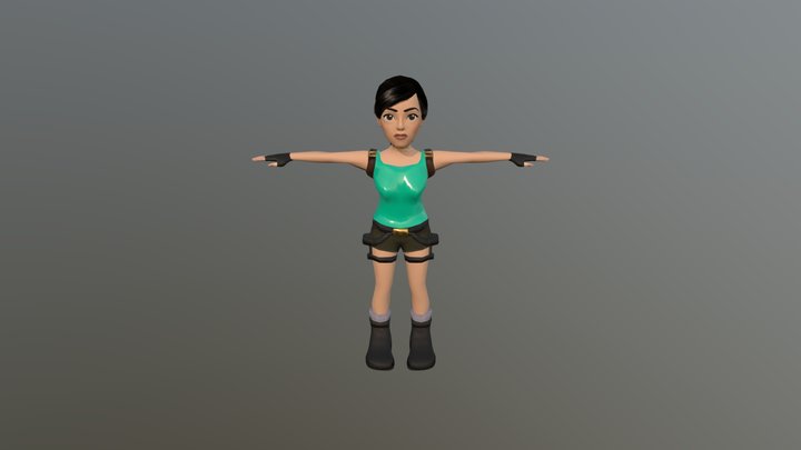 Low poly Lara Croft cartoonish style 3D Model
