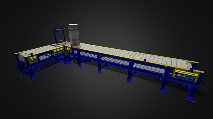 Slat Conveyor with 90° Live Roller Transfer 3D Model