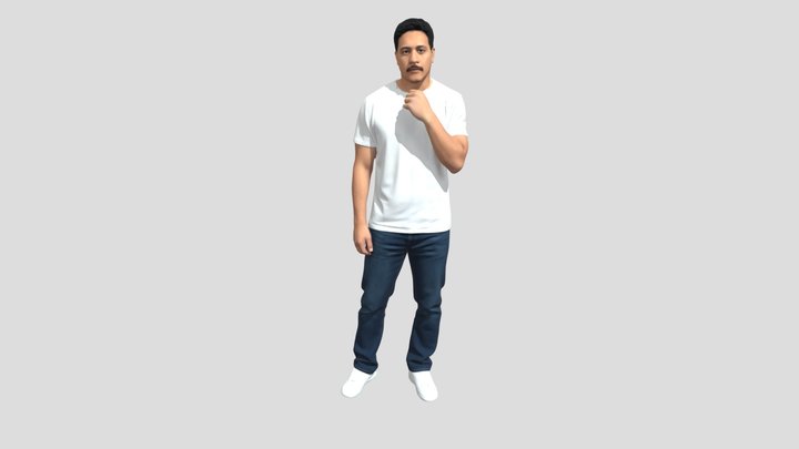 Contemplative man in a white T-shirt – Modello 3D gratuito STL