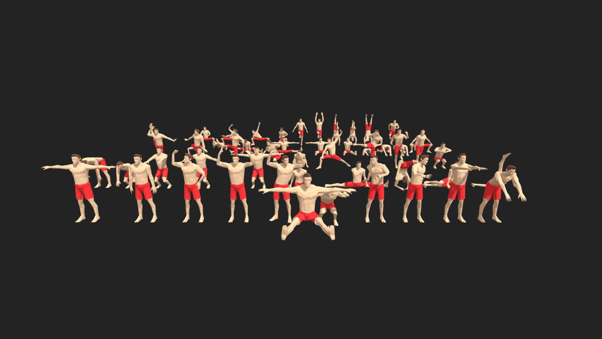 Low poly -Beach Man -50 Beach Sport poses