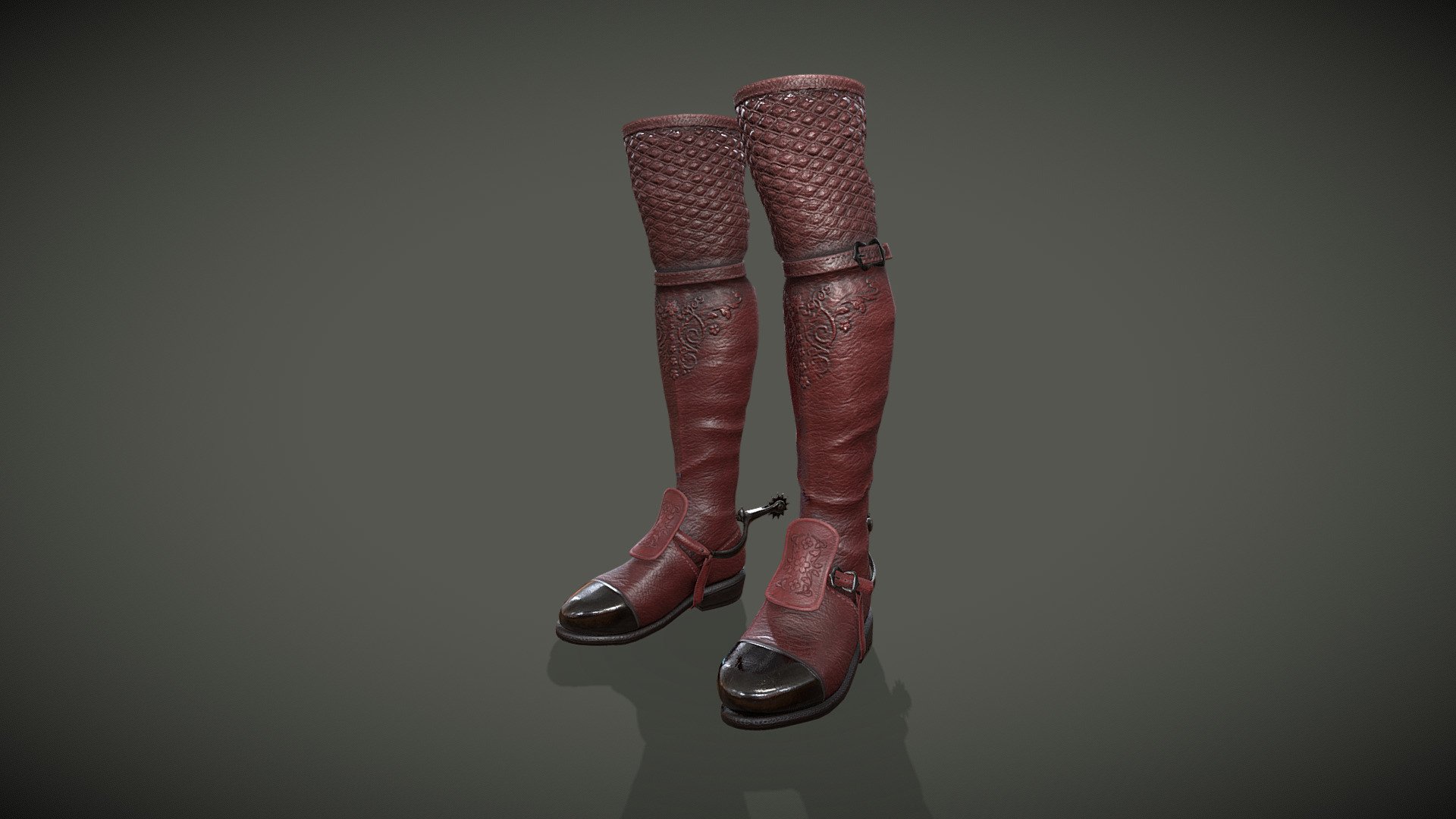 Renaissance Boots (Red Leather) with Spurs - Buy Royalty Free 3D model ...