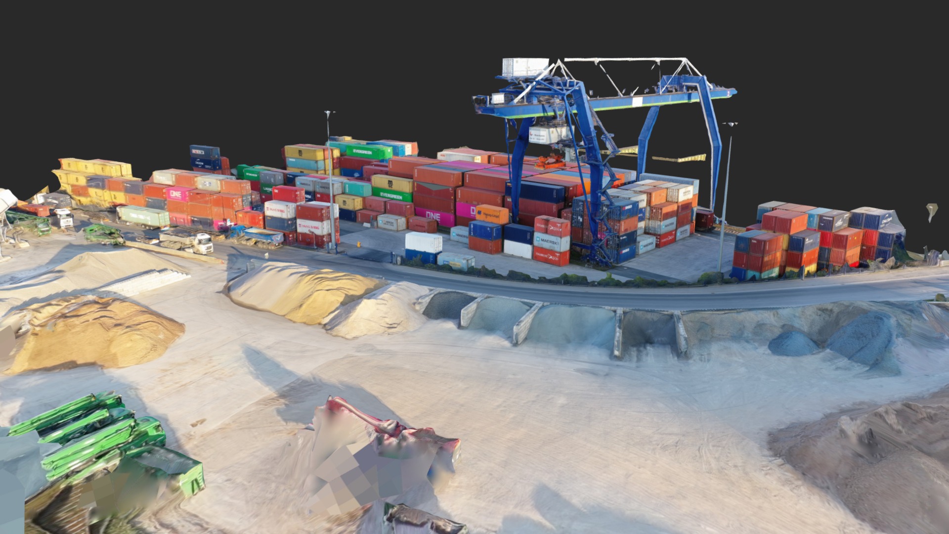 3D model Container Port - This is a 3D model of the Container Port. The 3D model is about a group of colorful containers on a rocky surface.