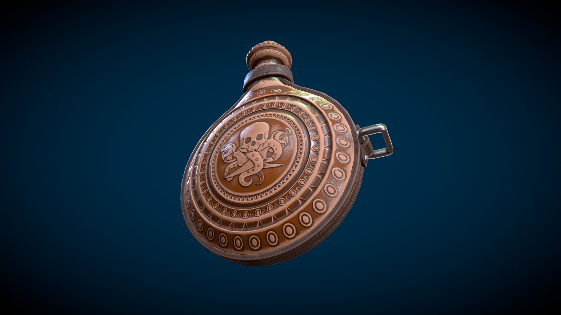 3D model Pirate’s flask - This is a 3D model of the Pirate's flask. The 3D model is about a gold and silver metal object.