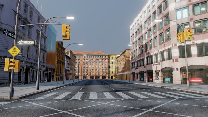 Low Poly Street Scene 3D Model
