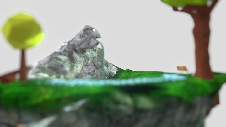Flying island with a rock sculpture 3D Model