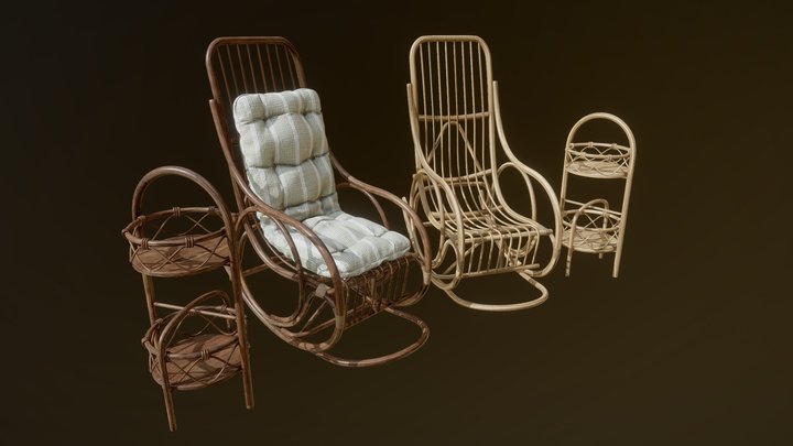Rocking Chair with Cushion and Side Table 3D Model