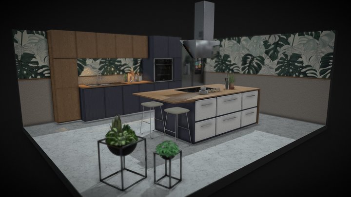 Modern Kitchen Counter 3D Model