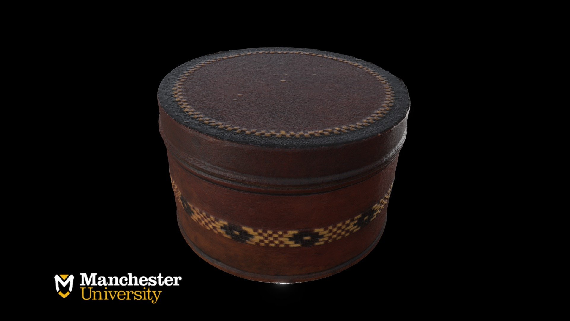 Metal and Leather Container with Woven Design