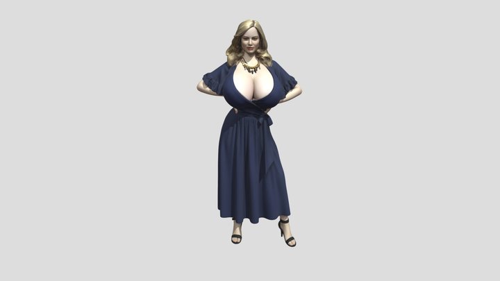 Glamour in a Navy Blue Gown 3D Model
