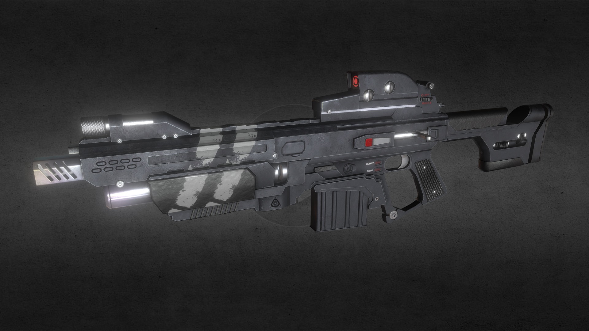 3D model Sci fi rifle Peacemaker - This is a 3D model of the Sci fi rifle Peacemaker. The 3D model is about a grey and black toy tank.