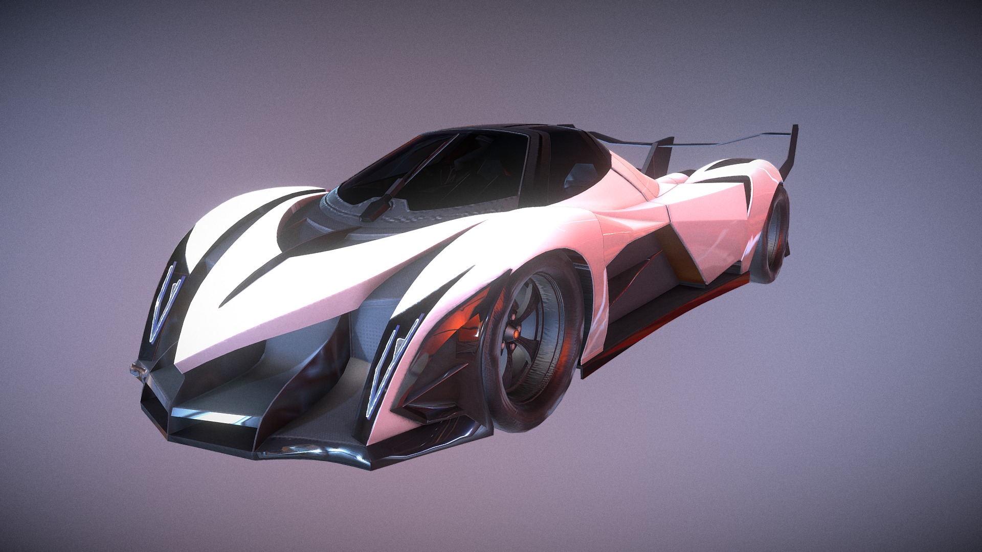 3D model Devel Sixteen Prototype Hypercar - This is a 3D model of the Devel Sixteen Prototype Hypercar. The 3D model is about a pink sports car.