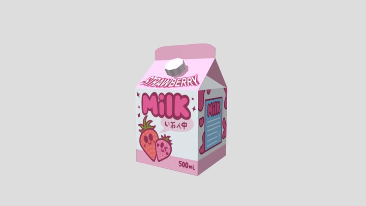 Strawberry Milk Carton 3D Model