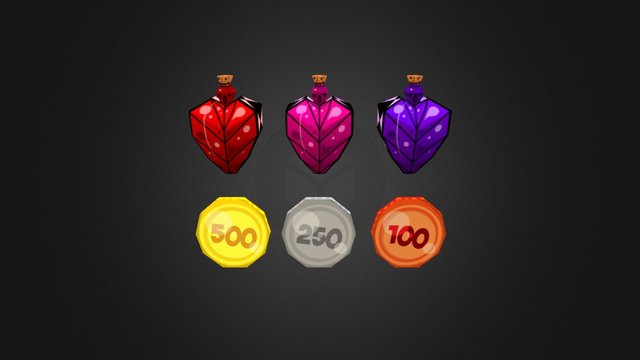 Potions and Coins 3D Model