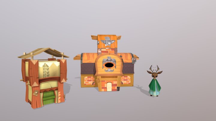 Houses and character 3D Model