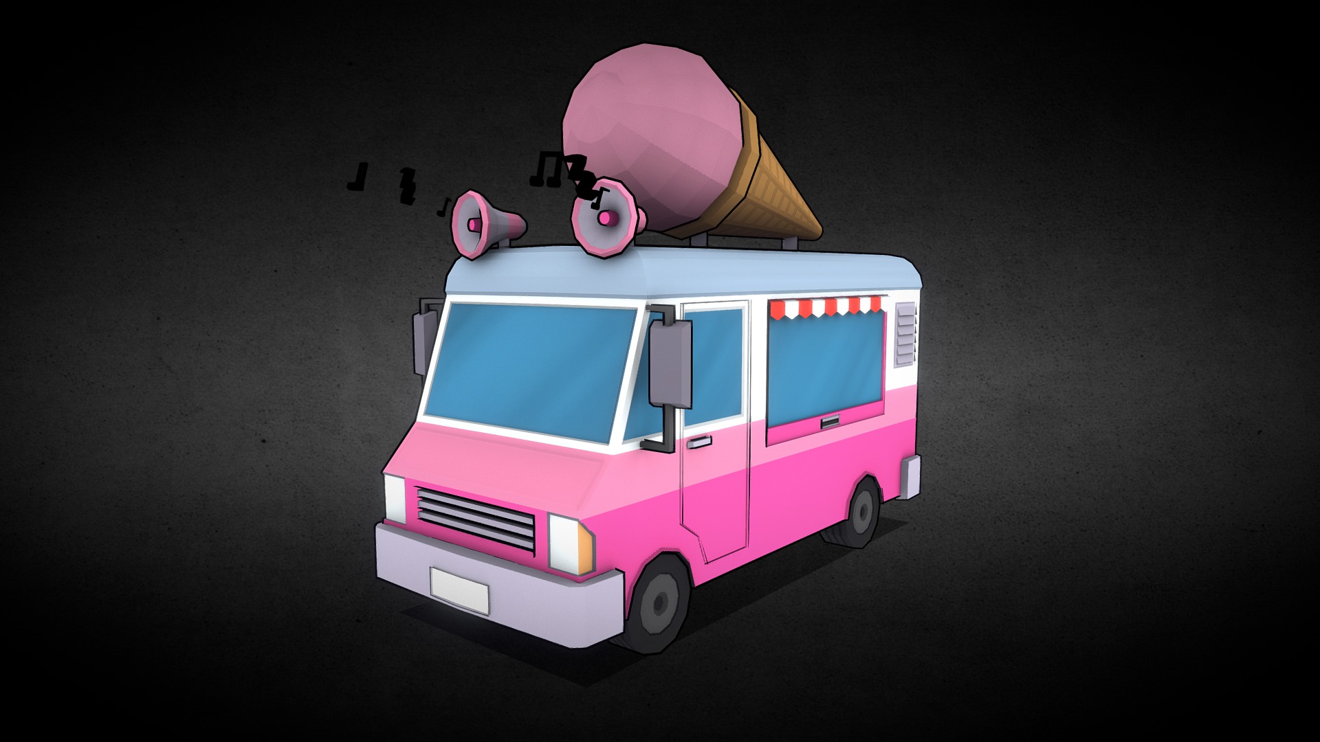 3D model Toon IceCream Truck - This is a 3D model of the Toon IceCream Truck. The 3D model is about a toy van with a hat on top.