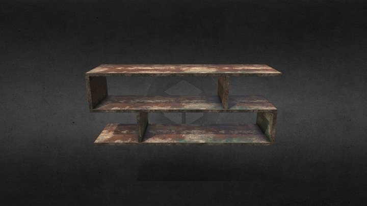 Zig_Zag_Rustic Industrial Wooden Shelf Table 3D Model