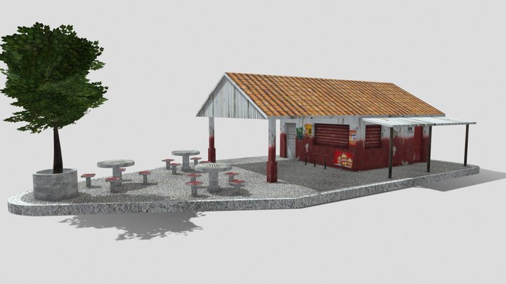 Bar Brasileiro - Com Praça em um Triangulo - 3D Model