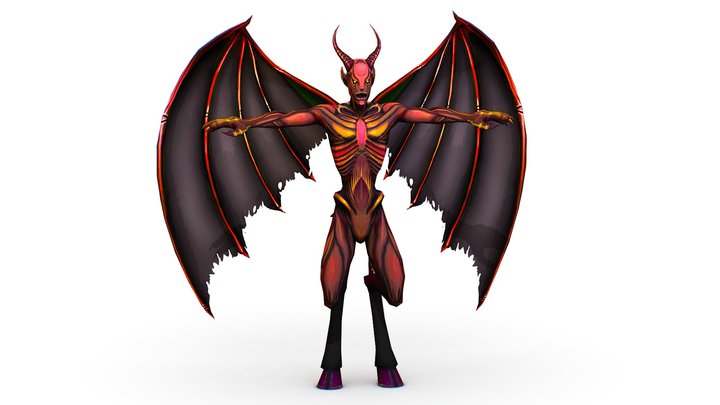Low Poly Darck Red Demon Vampire Monster 3D Model