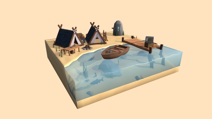 Viking Diorama Scene 3D Model
