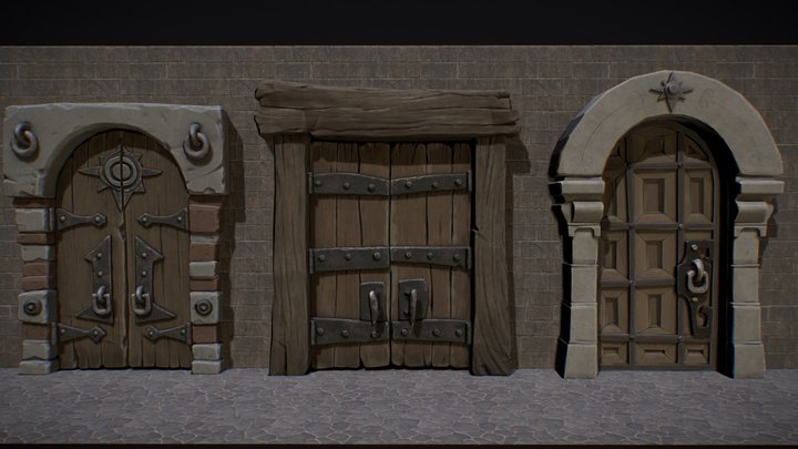 Three Medieval Doors (concept by Jonathan Kirtz) 3D Model