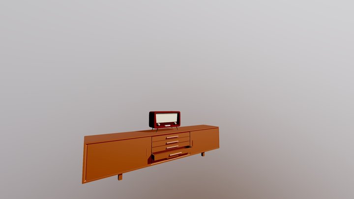 Sideboard with vintage radio 3D Model