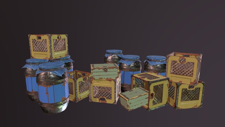Stylized Crates, Barrels, And Chests 3D Model