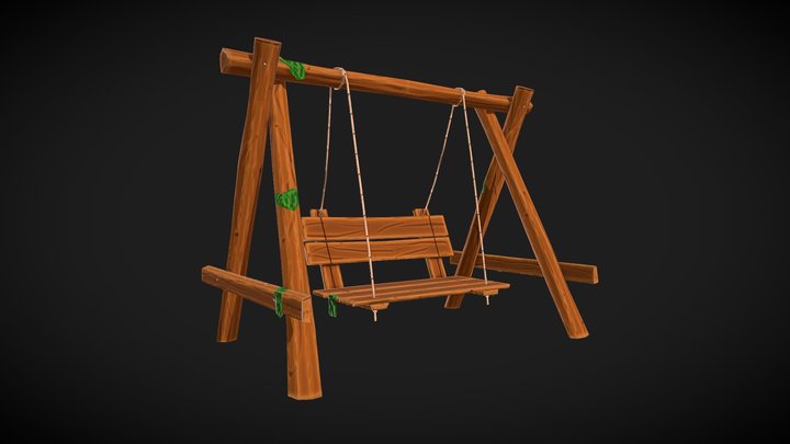 Low- Poly Stylized Wooden Swing 3D Model