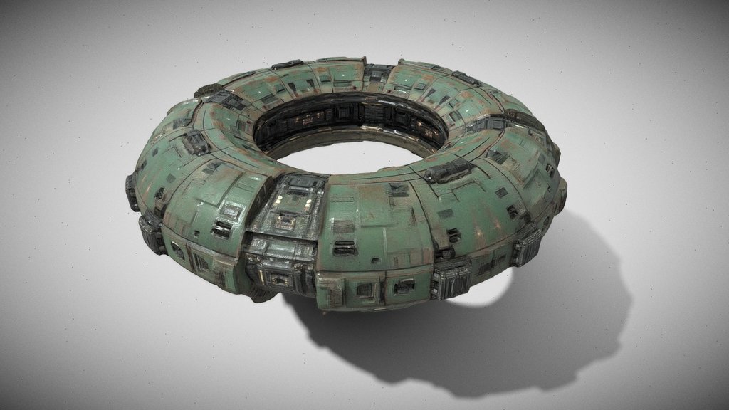 Toroidal Ring Ship - Battle Worn Sci-Fi Vessel