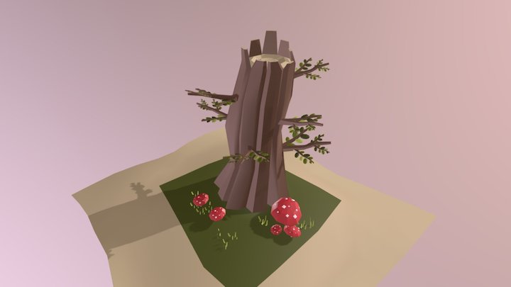 Tree Trunk & Mushrooms 3D Model