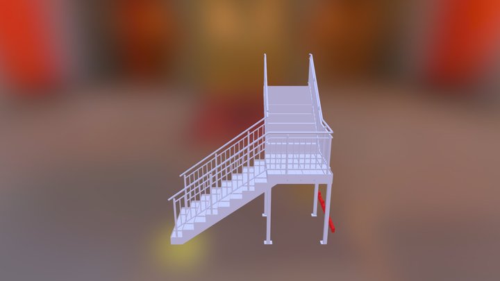 Angle stairs from metal with railing 3D Model