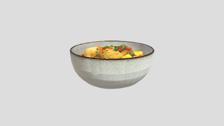 Chicken Stew with Potatoes, Rice, and Avocado 3D Model