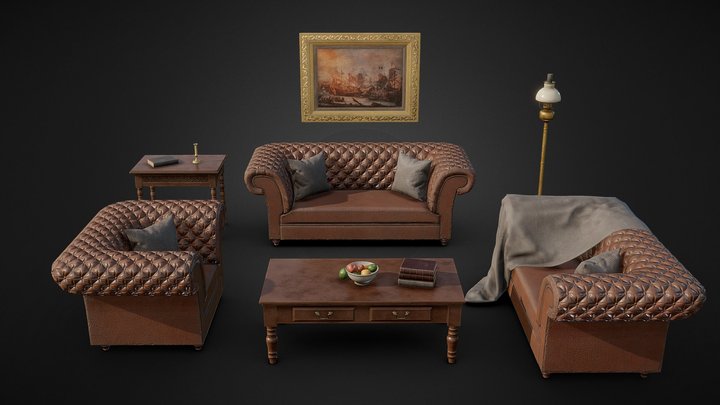 Victorian Sofa Set 3D Model