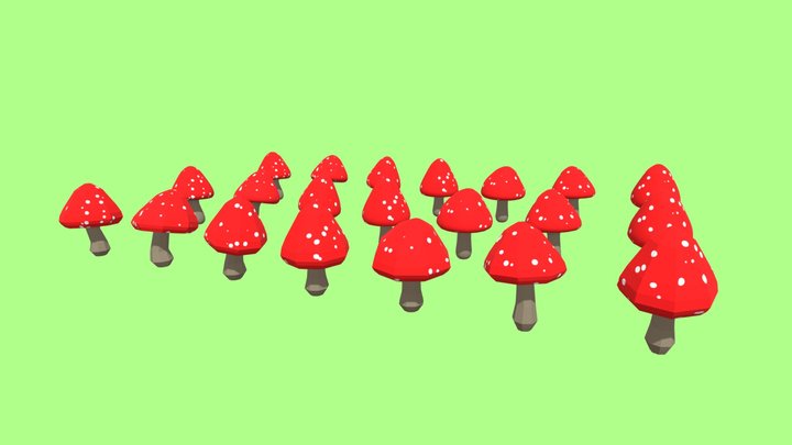 Red Mushroom Collection (Low-Mid-High Poly) 3D Model