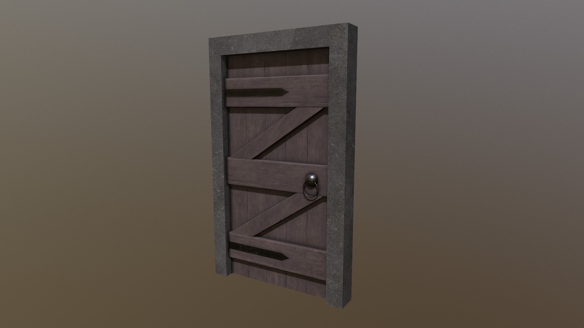 3D model Rustic Medieval House Asset – Door (Animated) - This is a 3D model of the Rustic Medieval House Asset - Door (Animated). The 3D model is about a wooden door with a hole in it.