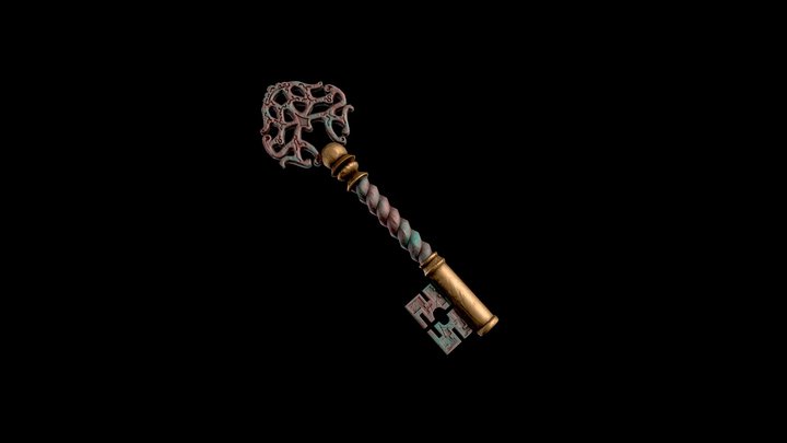 Old key made from copper and gold 3D Model