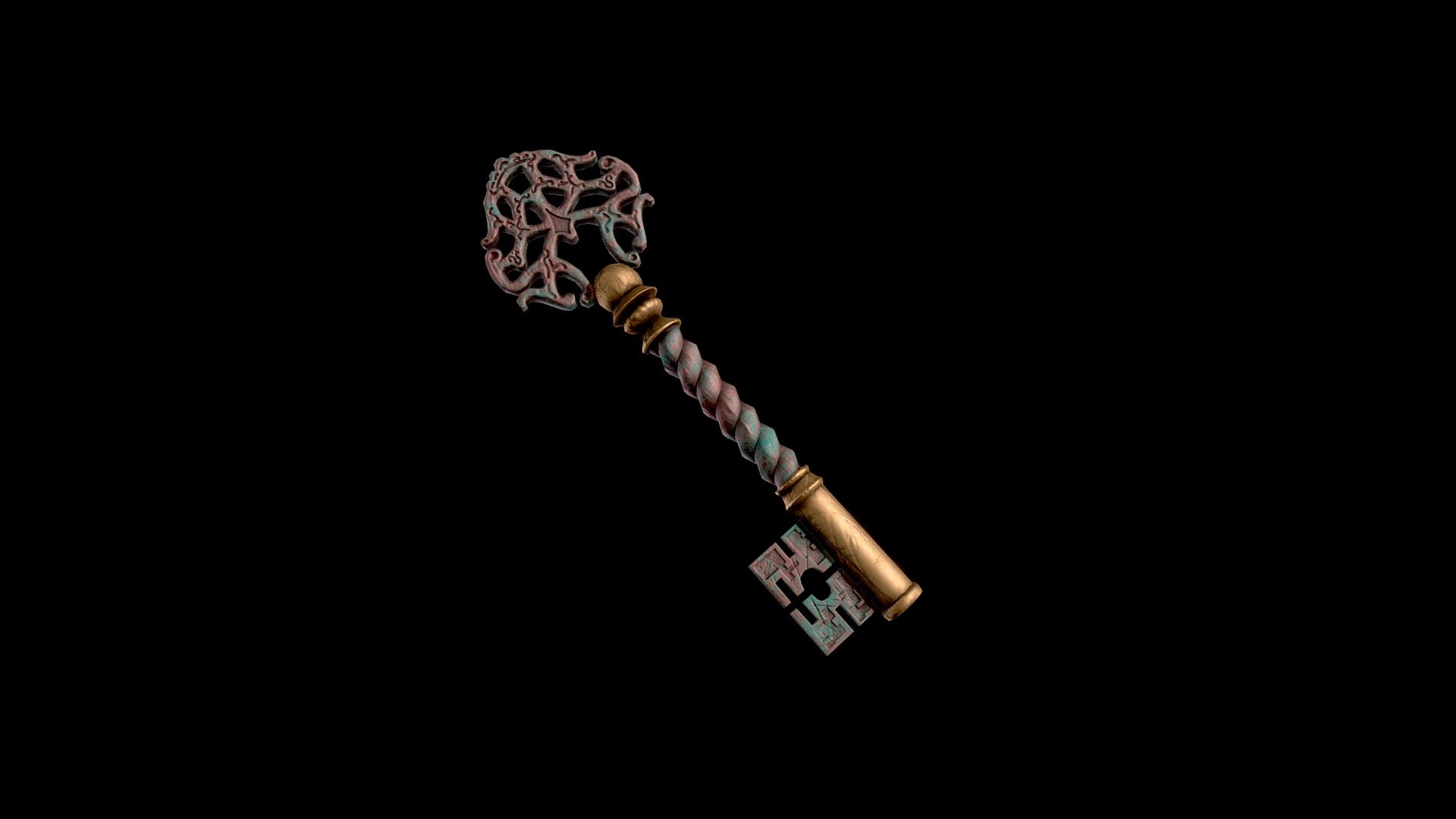 Old key made from copper and gold