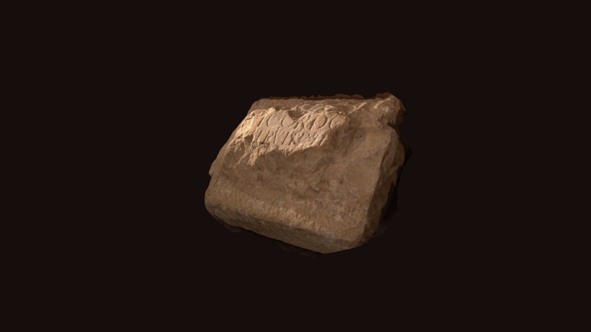 Inscripción romana (fragmento lápida funeraria) — Sketchfab embed 3D viewer