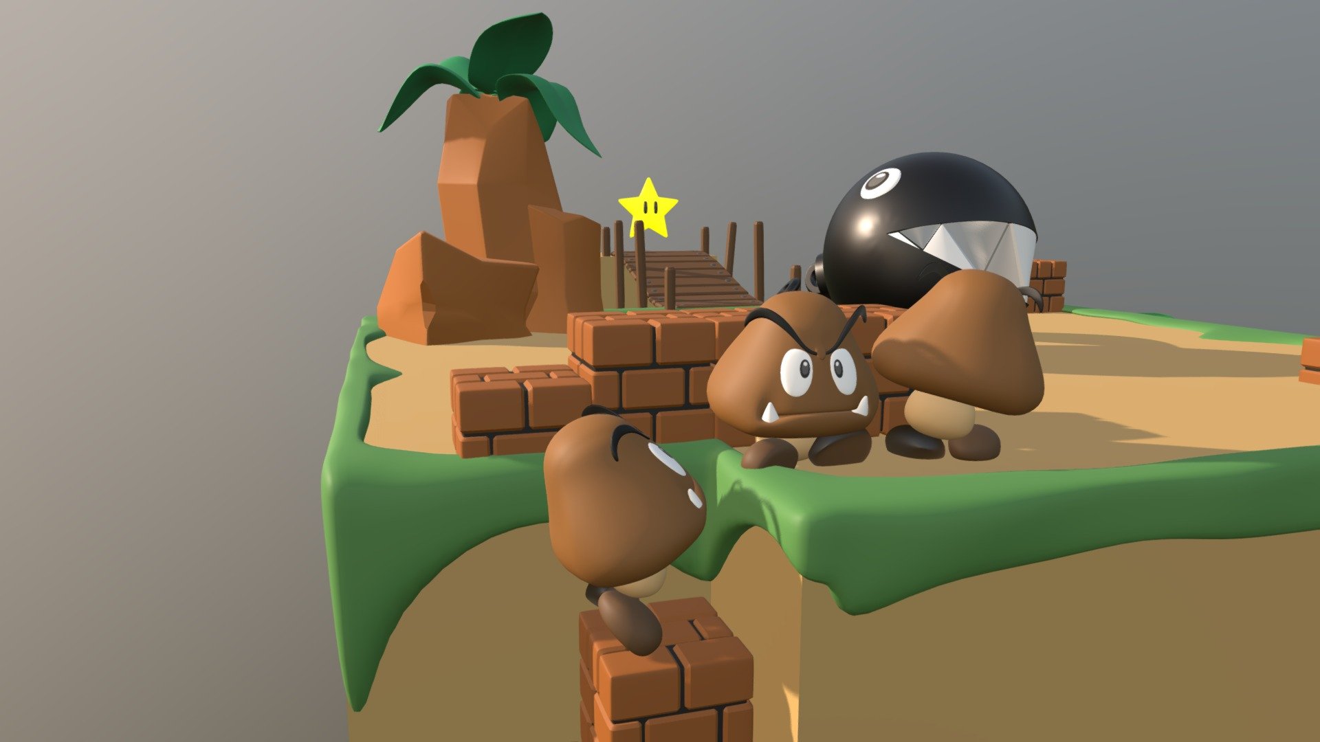 Goomba And Chained Chomp Scene - 3D model by Gurvan [d2f30fc] - Sketchfab