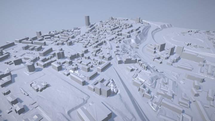 City scene: urban landscape. White version. 3D Model