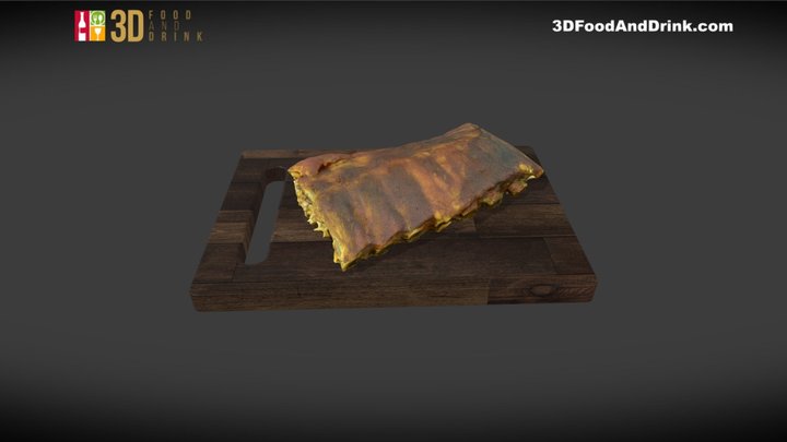 Half Rack of BBQ Ribs 3D Model