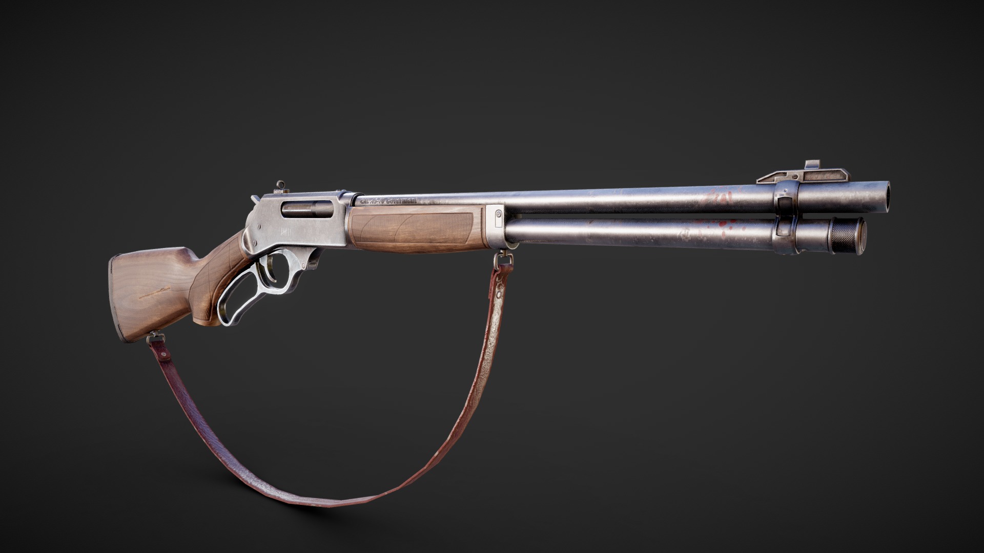 3D model Henry .45-70 Lever-Action Rifle - This is a 3D model of the Henry .45-70 Lever-Action Rifle. The 3D model is about a gun with a red strap.