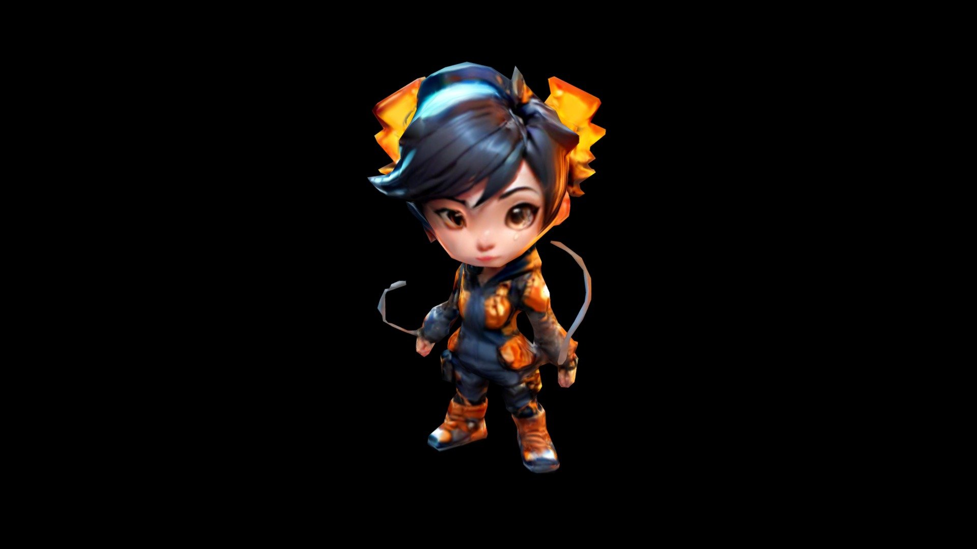 Anime-style young girl with black hair and gold - Download Free 3D ...
