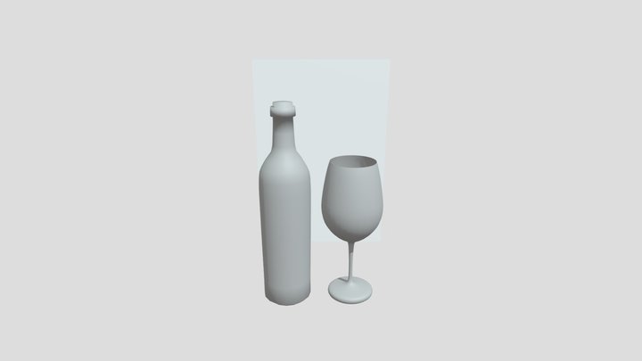 botella y copa de vino 3D Model