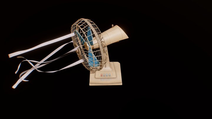 Desk Fan With Streamers (Animated, Game Ready ) 3D Model