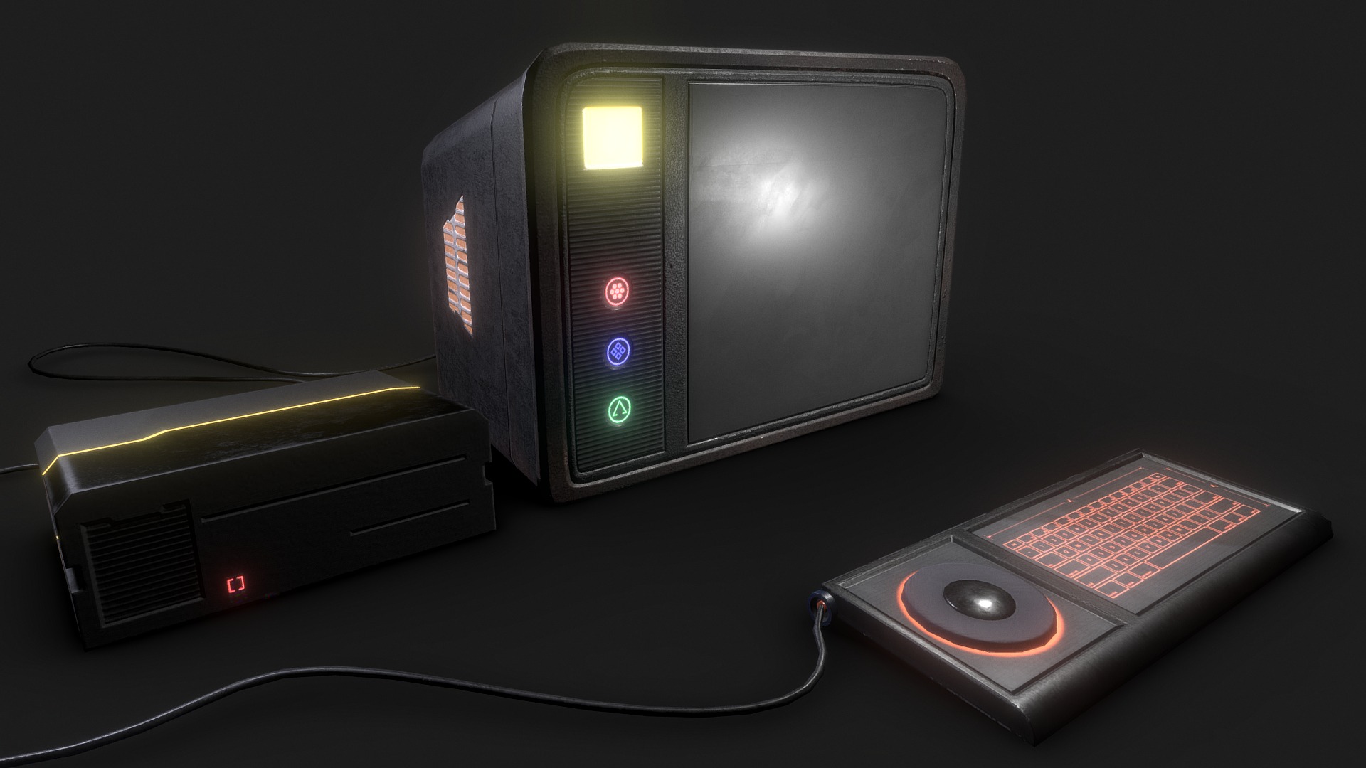 3D model Cyberpunk Computer (low poly) - This is a 3D model of the Cyberpunk Computer (low poly). The 3D model is about a computer and a laptop.